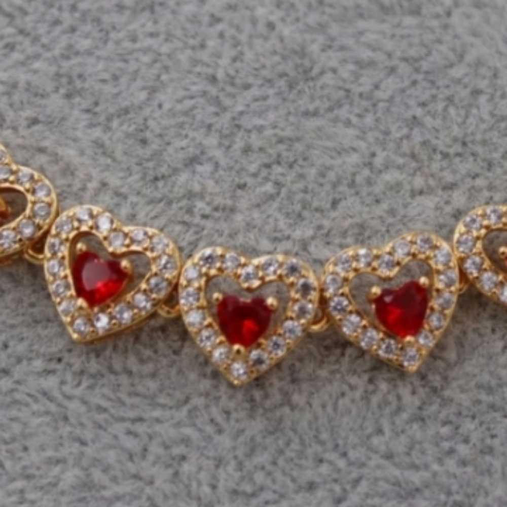 💜 ❤️ New simulated ruby heart cz Gold filled bracelet 💜❤️ - Picture 2 of 6